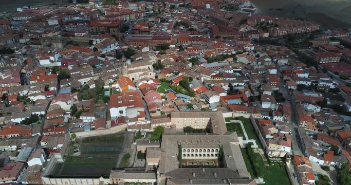 Tordesillas, historical village of Valladolid, Spain. Aerial Drone Footage