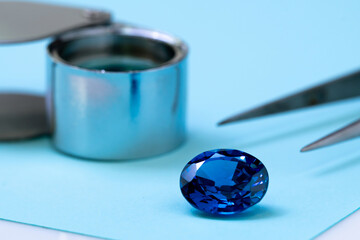 Natural blue Sapphire gemstone, Jewel or gems on black