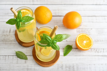 Lemonade with orange and basil