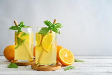 Lemonade with orange and basil