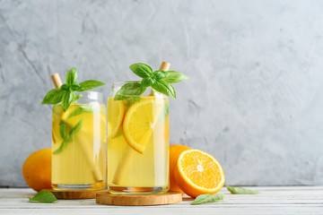 Lemonade with orange and basil
