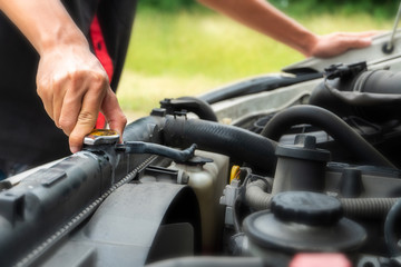 Obraz premium close up of Check the radiator car. Car maintenance,