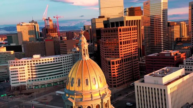 Beautiful Pan shot of Colorado Capitol Building revealing the Denver CityScape - 4K Aerial Drone Footage 2020