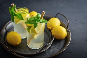 Lemonade with lemon and basil