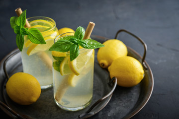 Lemonade with lemon and basil