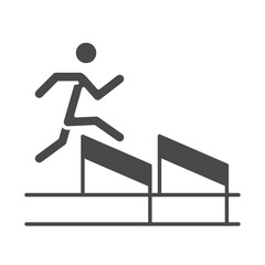 race man jumping over obstacle, running sport silhouette icon design