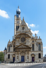 Fototapeta na wymiar Church of Saint-Etienne-du-Mont (1494-1624) near the Pantheon in summer - Paris, France