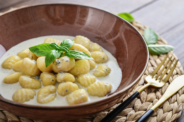 Homemade gnocchi with creamy gorgonzola sauce