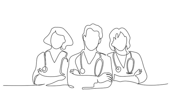 Group team of doctors therapist. Minimalistic design of medical people