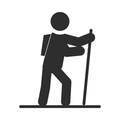 extreme sport hiking man with sticks walk, active lifestyle silhouette icon design