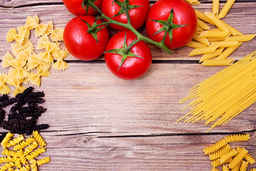 Food Background for the inscription about pasta and tomatoes