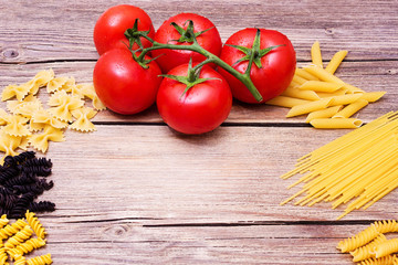 Beautiful spaghetti with minced meat and vegetables on a plate. horizontal view from above