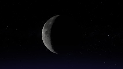 Obraz na płótnie Canvas The moon in Waning Crescent phase. Photo realistic 3D render.