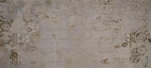 Rolgordijnen Oud bruin grijs roestig vintage versleten armoedig patchwork motief tegels steen beton cement muur textuur achtergrond banner © Corri Seizinger