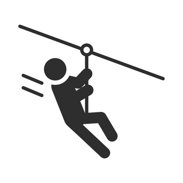 Extreme Sport Man Gliding Down A Zip Line Active Lifestyle Silhouette Icon Design