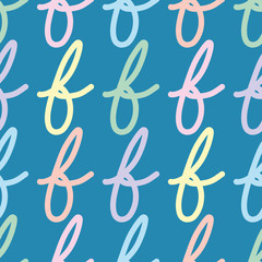 Script letter F vector repeating background. Hand written lower case type seamless illustration pattern.