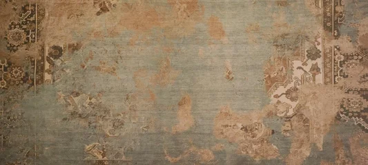 Keuken spatwand met foto Oud bruin grijs roestig vintage versleten armoedig patchwork motief tegels steen beton cement muur textuur achtergrond banner © Corri Seizinger