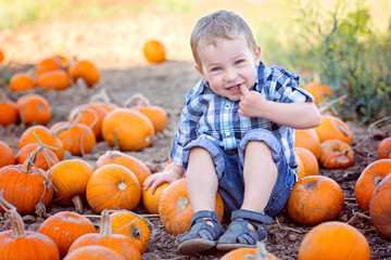 boy at pumpkin patch