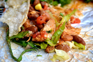 A Chicken Burrito Closeup View