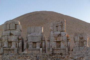 Statues on top of the Nemrut Mountain in Adiyaman, Turkey. To watch the sun set and rise. with...