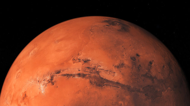 The northern hemisphere of planet Mars. Photo realistic 3D render.