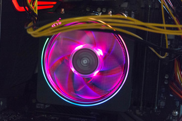 Close up view of neon light processor cooler.