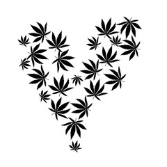 Cannabis leaves monochrome elegant heart shape