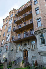 Gothenburg, Sweden - June 16 2019: the view of building facade on a typical street on June 16 2019 in Gothenburg, Sweden.