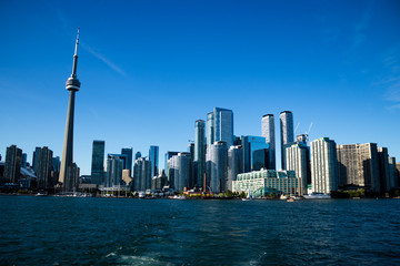 View of downtown Toronto including the CN Tower from lake Ontario