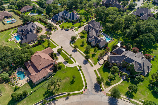 Aerial of Keller, TX Neighborhood Court