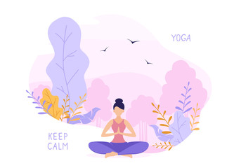 Woman Doing Yoga on Pink Nature Background