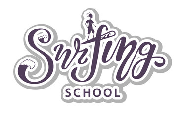 surfing lettering with waves for print or web. calligraphy vector illustration. can use for logotype or etc thing.