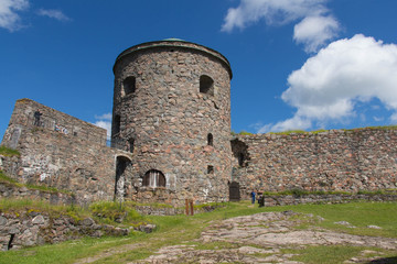 Fototapeta na wymiar Bohus Fortress inside in a sunny day, Kung , , Bohusl n, Sweden.