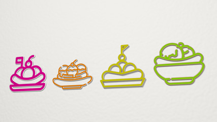 banana split 4 icons set - 3D illustration