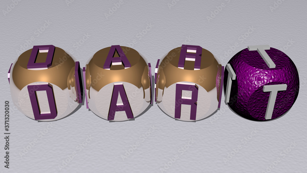Poster dart text by cubic dice letters - 3d illustration for arrow and target