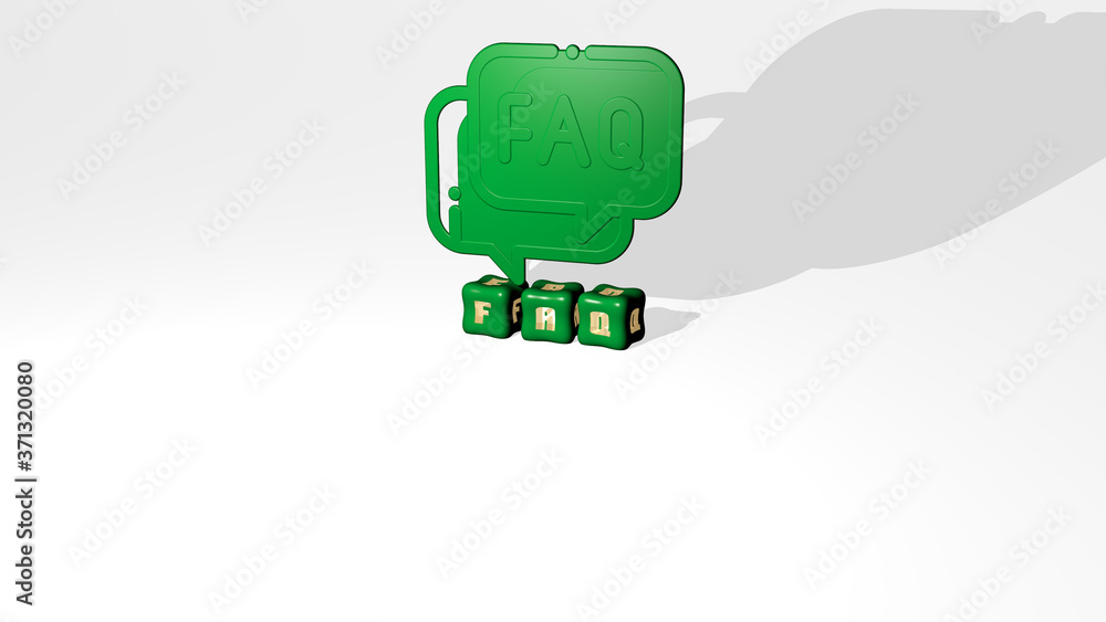 Poster faq 3d icon object on text of cubic letters - 3d illustration for question and concept