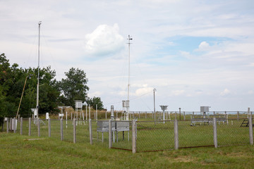 Weather meter with sea background. Weather station on the coast of the Black sea in a summer Sunny...