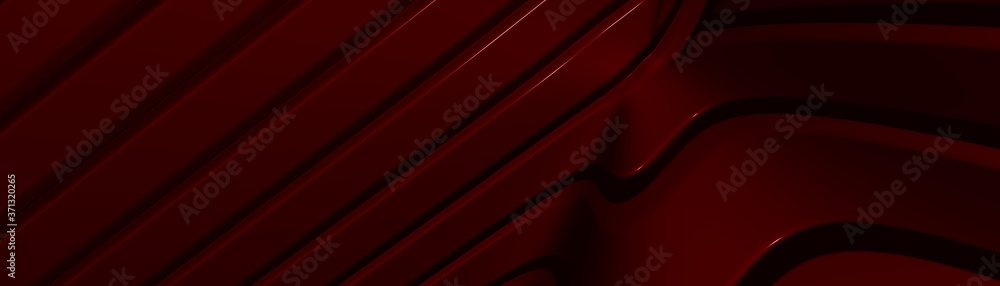 Poster ultra wide 3d illustration of a geometrical shape of maroon color on a white abstract background as 