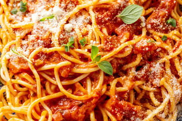 Pasta with tomato sauce served on plate