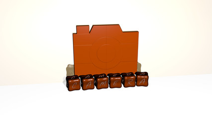Obraz premium 3D illustration of camera graphics and text made by metallic dice letters for the related meanings of the concept and presentations for background and beautiful