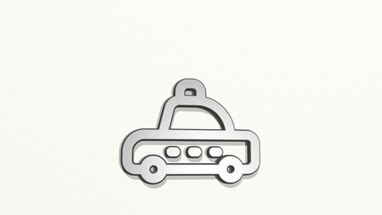 taxi 3D icon on the wall - 3D illustration for car and city