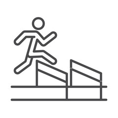 race man jumping over obstacle, running sport line icon design