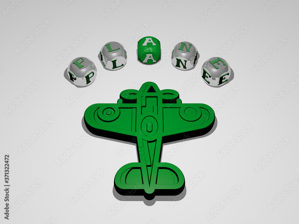 Poster plane circular text of separate letters around the 3d icon - 3d illustration for airplane and aircra