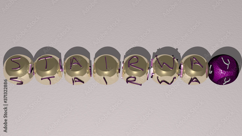 Poster stairway text by cubic dice letters - 3d illustration for architecture and building