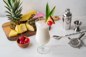 frozen pina colada on pineapple background