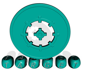 target cubic letters with 3D icon on the top - 3D illustration for business and concept