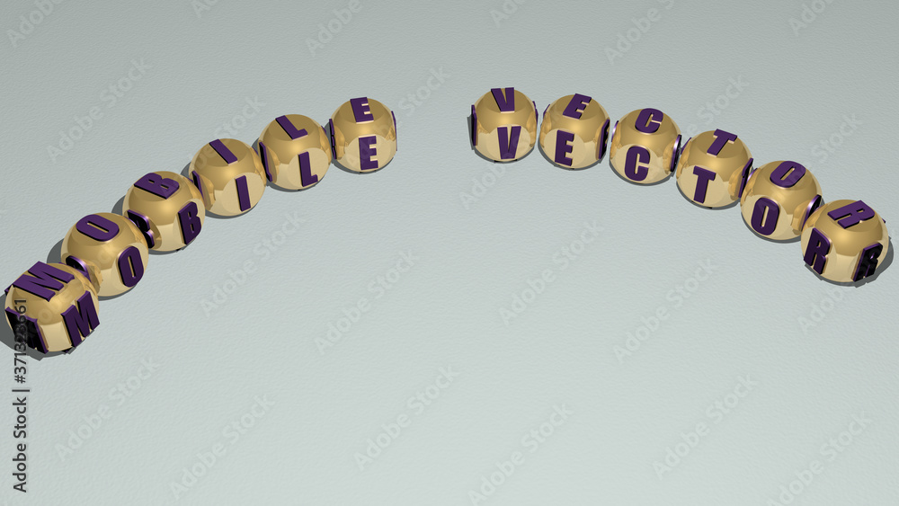 Poster mobile vector text of dice letters with curvature - 3d illustration for icon and design