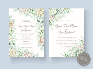 beautiful wedding and invitation card with floral and leaves frame