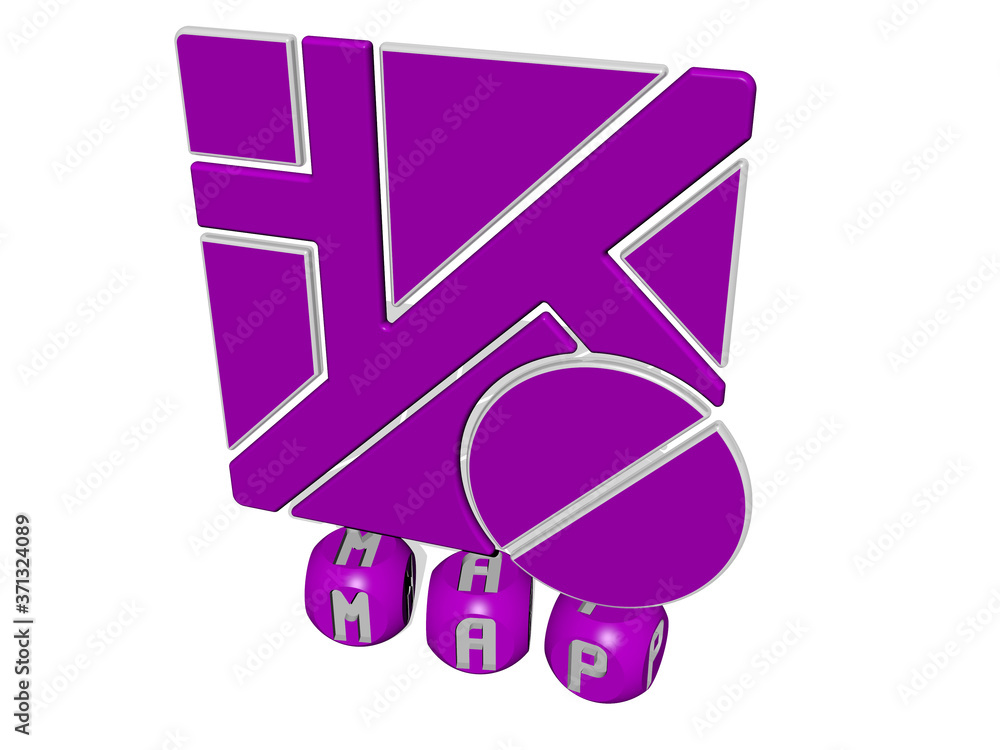 Poster map cubic letters with 3d icon on the top - 3d illustration for background and abstract