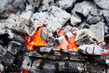 Wooden embers beautifully glowing. Charcoal embers ready for barbecue